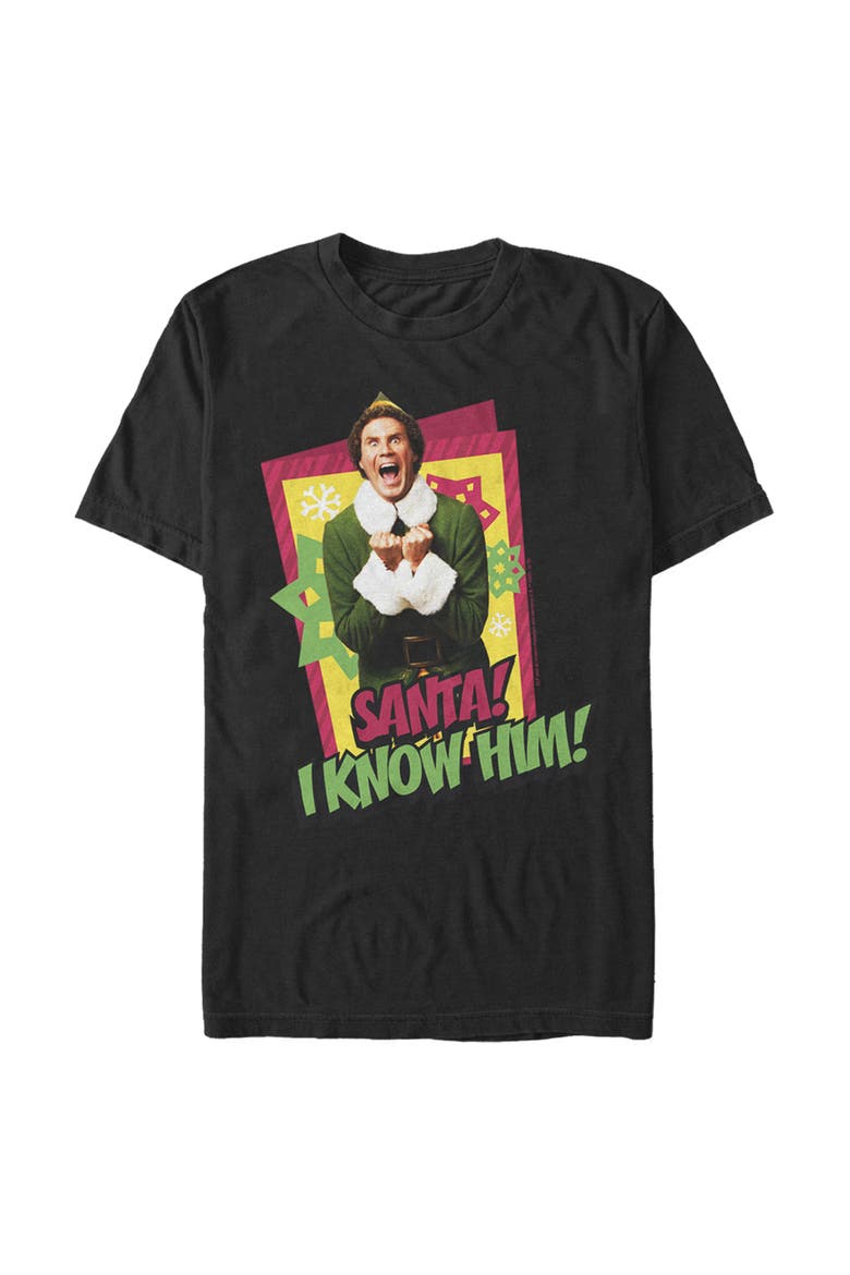 Men's Elf Santa I Know Him Quote  Graphic T-Shirt, Main, color, Black