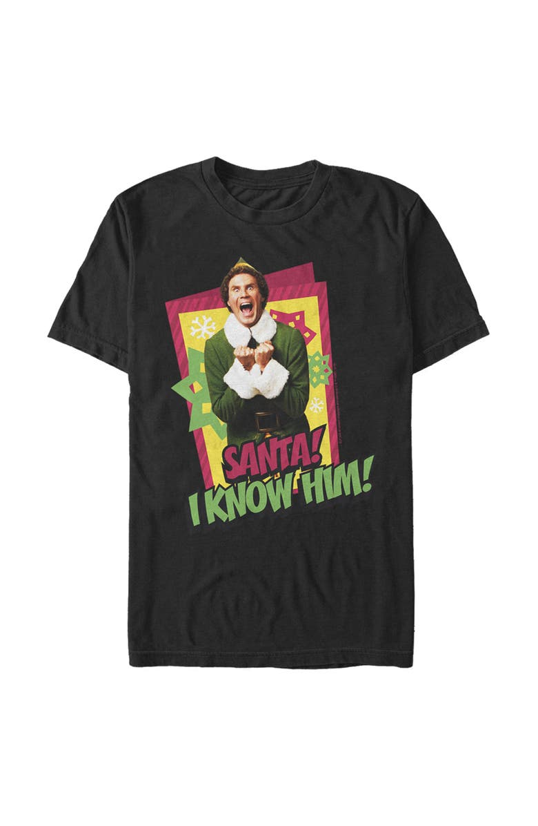 Elf Men's Elf Santa I Know Him Quote  Graphic T-Shirt, Main, color, Black