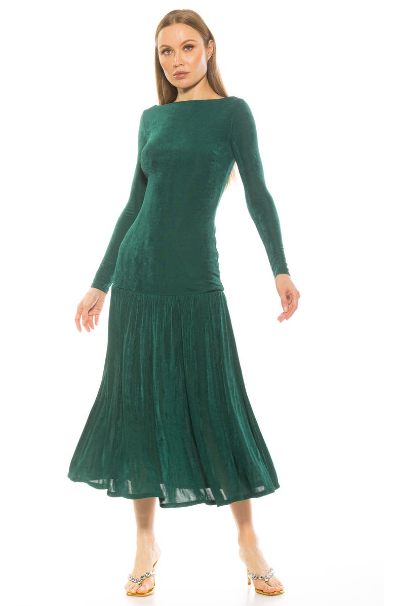 Alexia Admor Khaite Long Sleeve Midi Dress, Alternate, color, Emerald