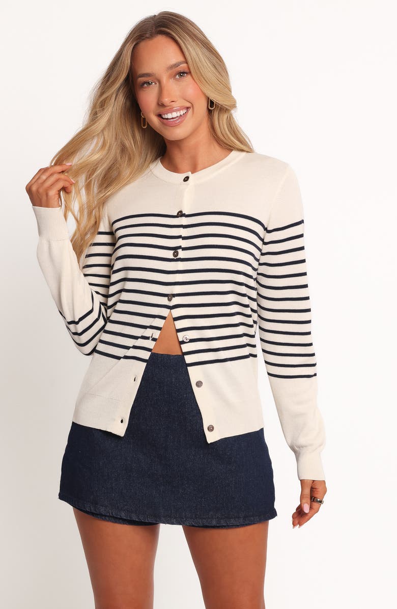 Petal & Pup Gavi Stripe Cardigan, Alternate, color, Off White/ Navy