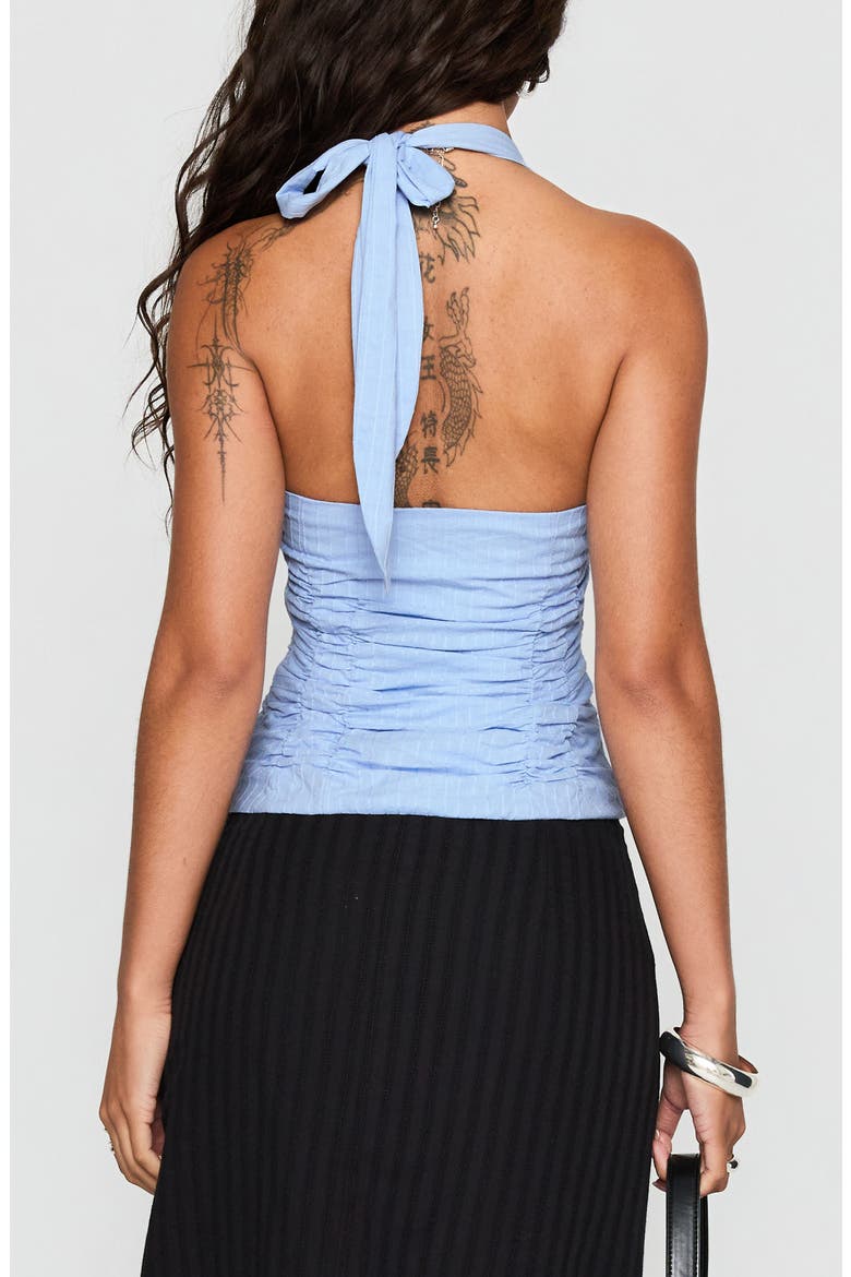 Nataliya Ruched Recycled Cotton Halter Top, Alternate, color, BLUE