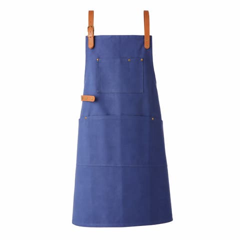 Everyday Utility Apron Navy 100% Cotton Canvas PU Leather Strap 28x32 in