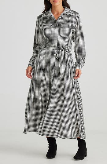 Brave + True Brave+true Rossellini Houndstooth Check Long Sleeve Shirtdress
