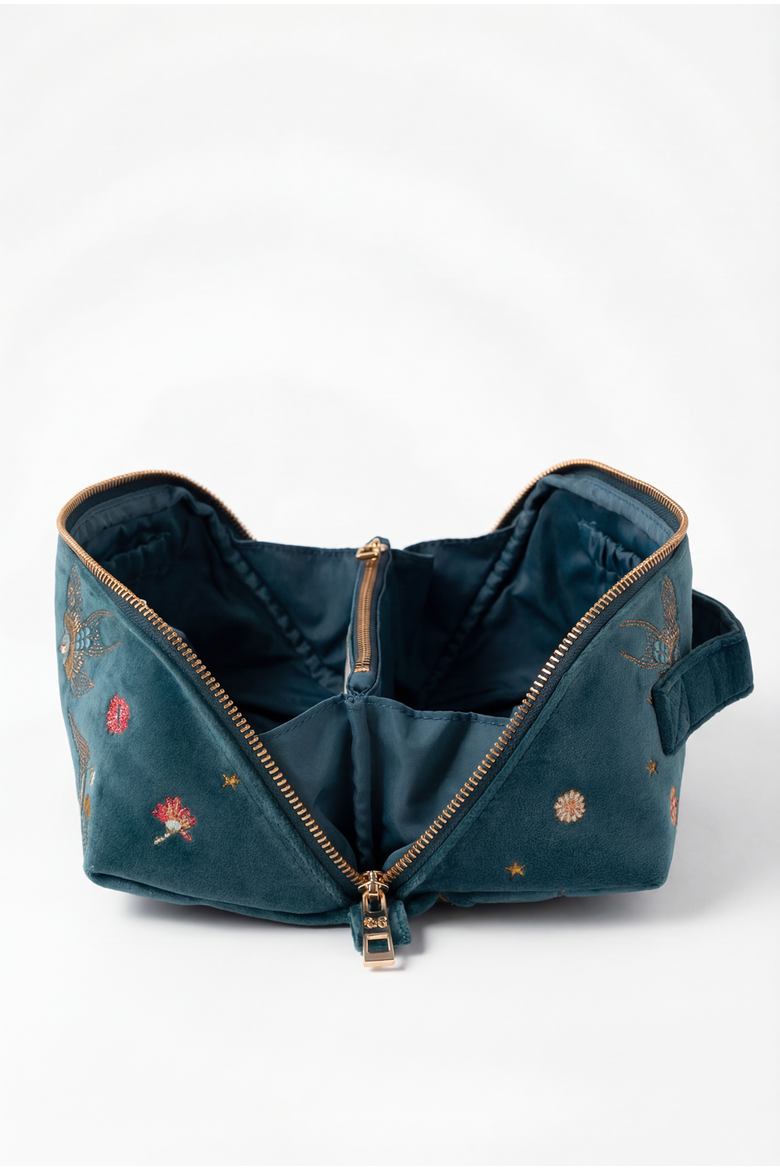 Swallows Open Flat Velvet Makeup Bag, Alternate, color, Rich Blue