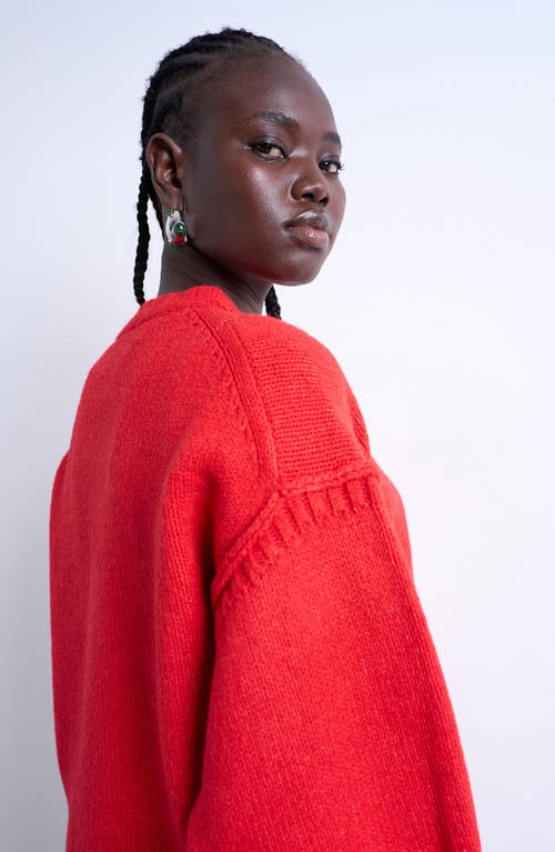 Topshop Exposed Seam Relaxed Fit Sweater In Red