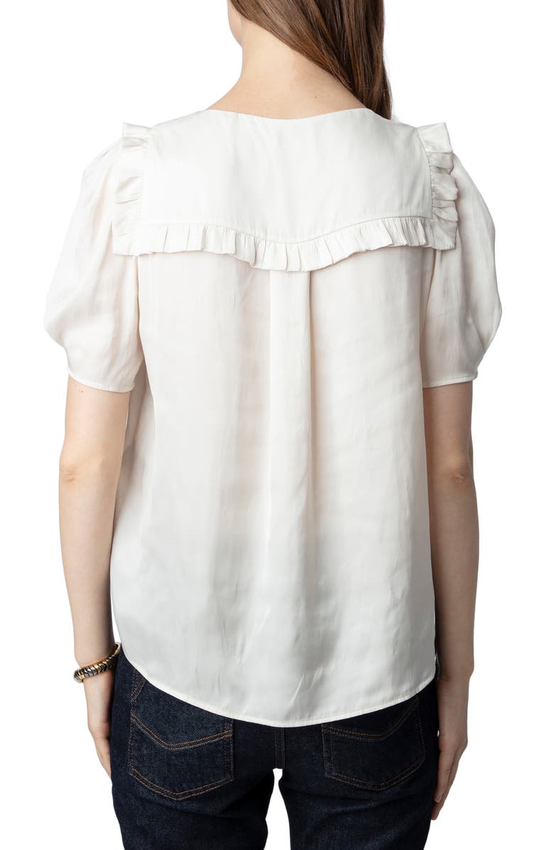 Zadig & Voltaire Twisty Satin Ruffle Top, Alternate, color, 