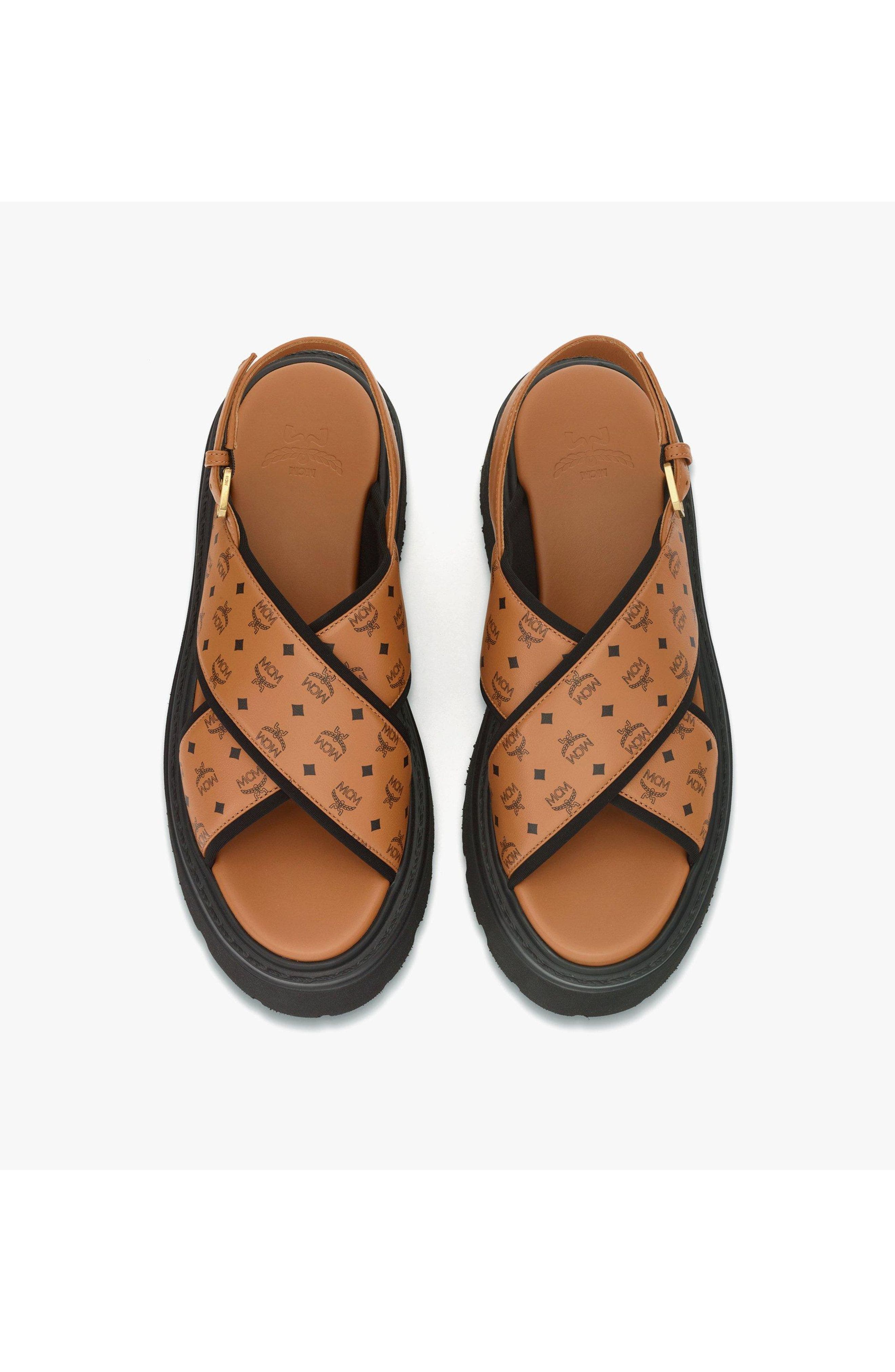Monogram Platform Sandals in Lambskin, Alternate, color, Cognac