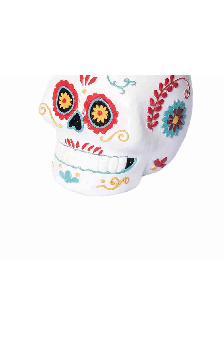 Sitting Festive Canine Dog Sugar Skull Decorative Figurine, Alternate, color, White