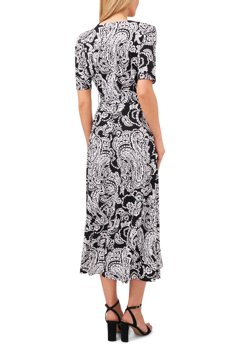 Paisley Tie Waist Midi Dress, Alternate, color, BLACK/WHITE
