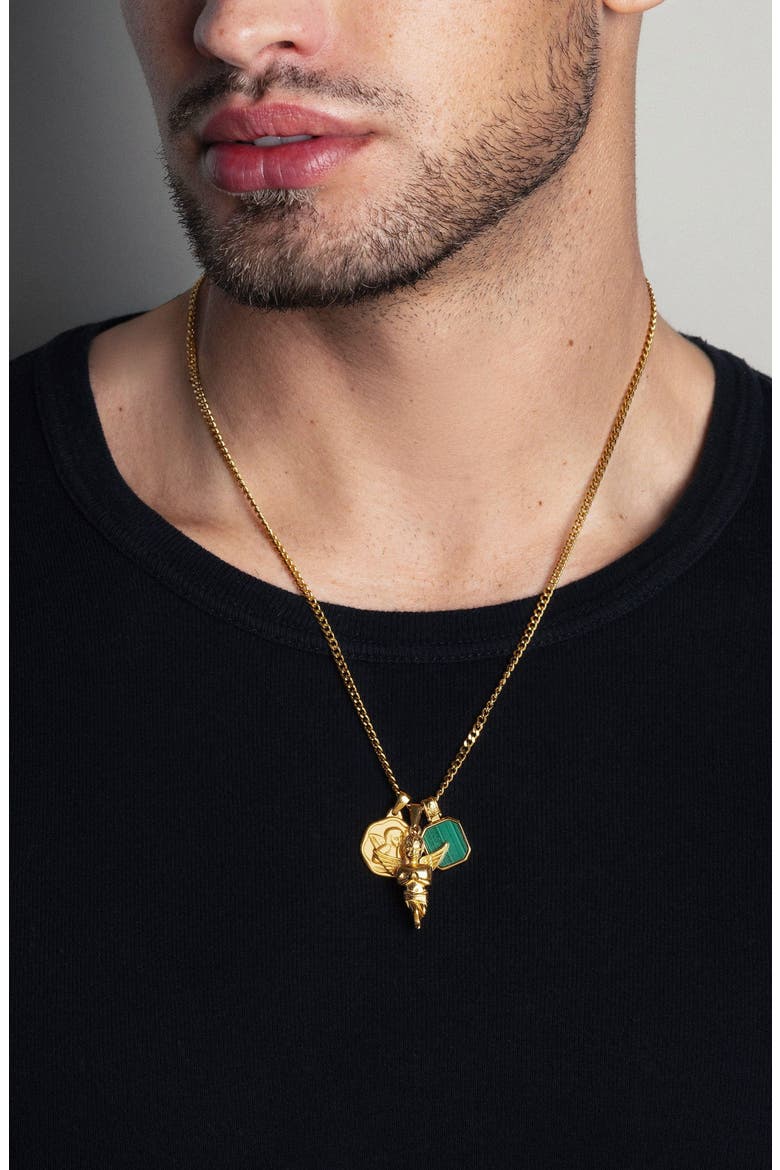 Malachite Talisman Angel Pendant Necklace, Alternate, color, Gold / Green