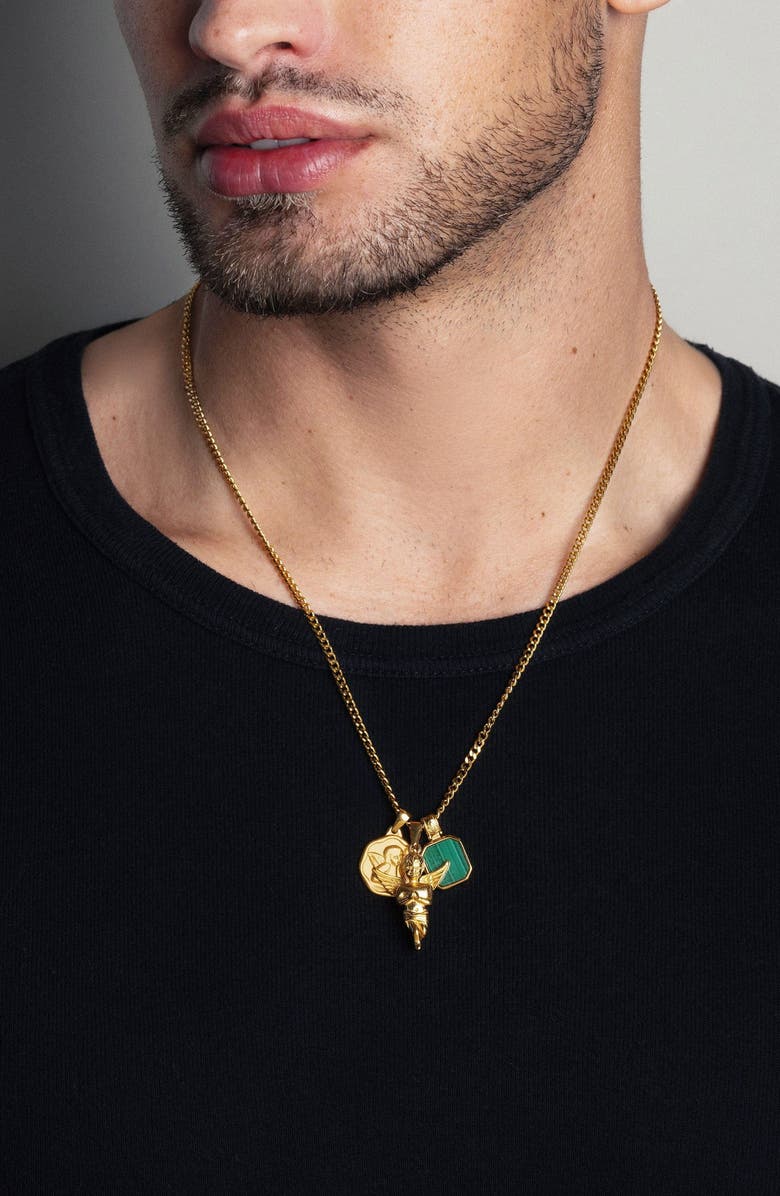 Nialaya Malachite Talisman Angel Pendant Necklace, Alternate, color, Gold / Green