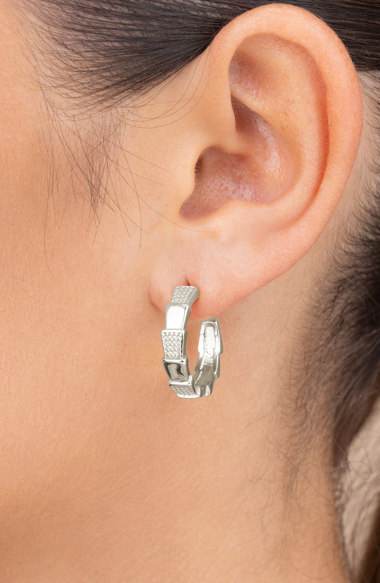 Sterling Forever Winifred Textured Hoop Earrings, Alternate, color, Silver