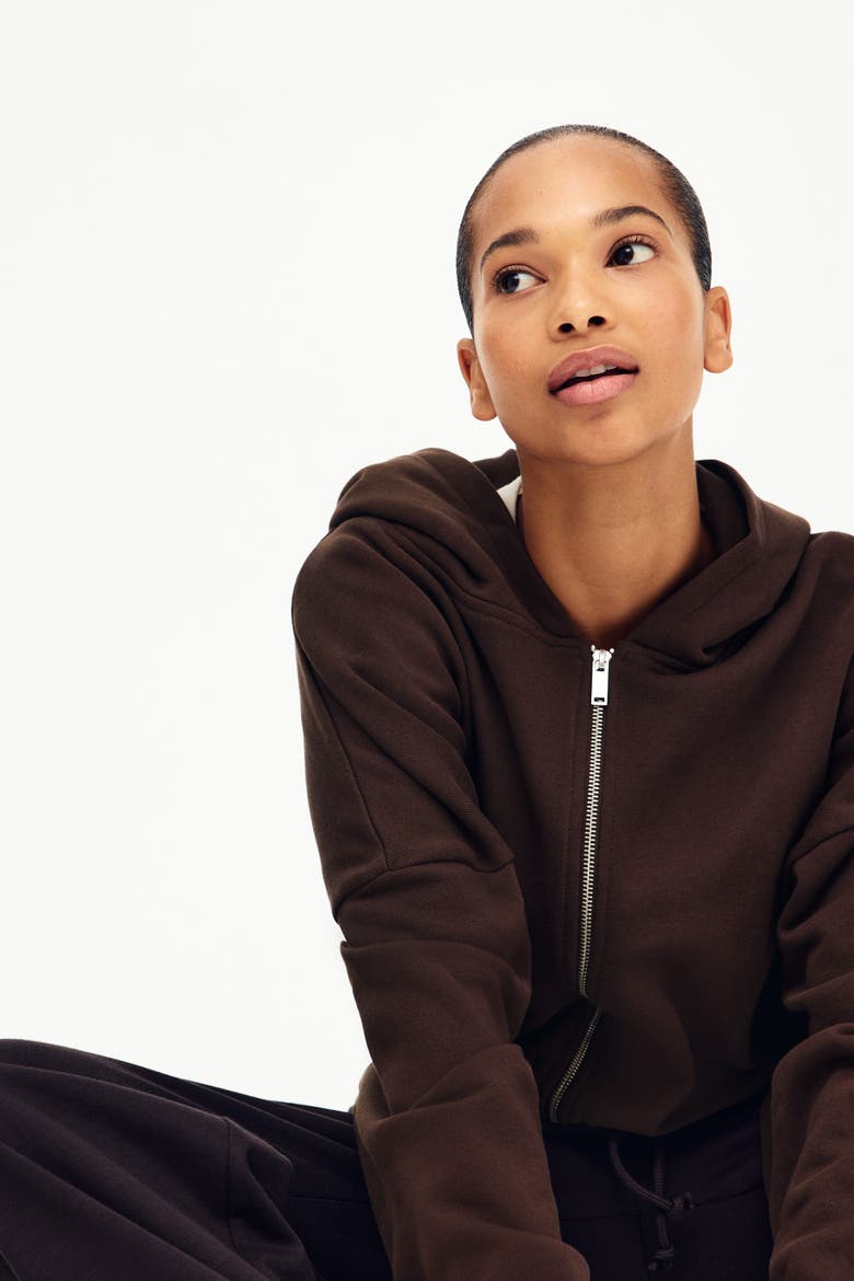 Drawstring Zip-through Hoodie, Main, color, Brown