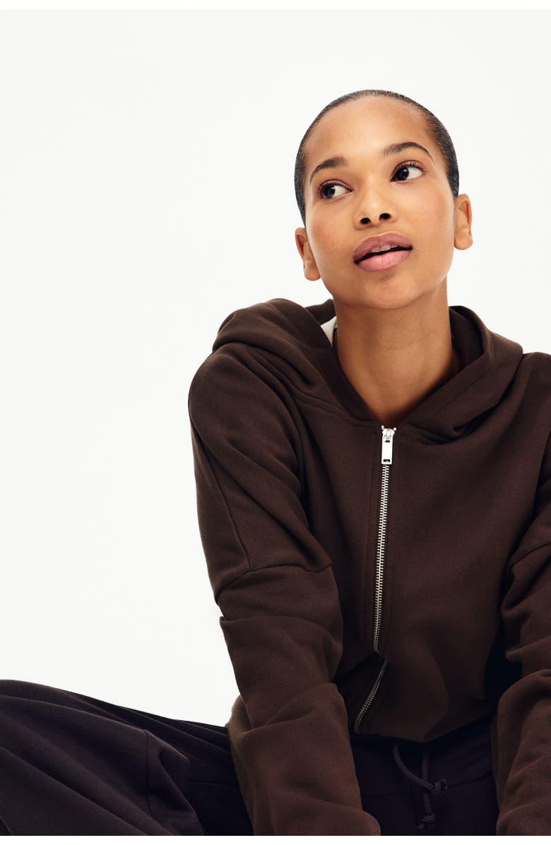 H&M Drawstring Zip-through Hoodie, Alternate, color, Brown