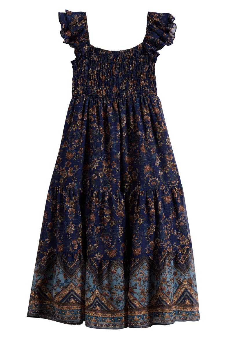 Kids' Smocked Border Maxi Dress, Alternate, color, NAVY