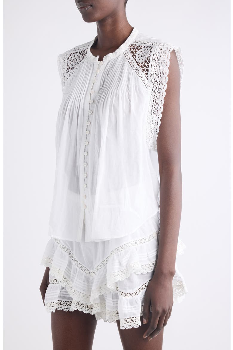 Gresia Crochet Accent Cotton Button-Up Shirt, Alternate, color, WHITE