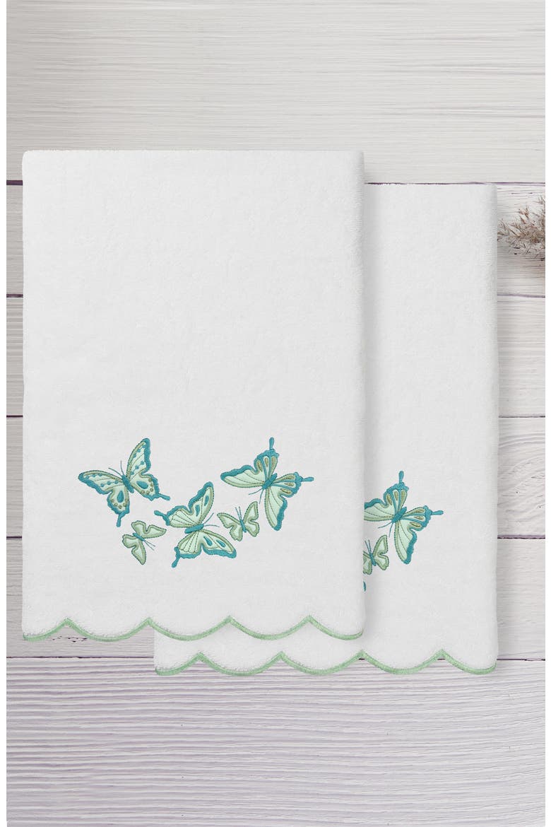 2-Piece Brittney Embroidered Turkish Cotton Bath Towel Set, Alternate, color, WHITE/ GREEN