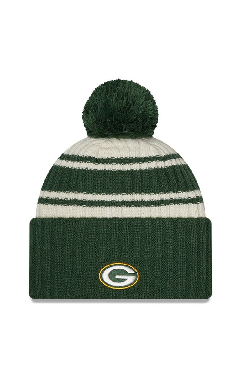 New Era Men's New Era  Cream/Green Green Bay Packers 2022 Sideline Sport Cuffed Pom Knit Hat, Alternate, color, Cream