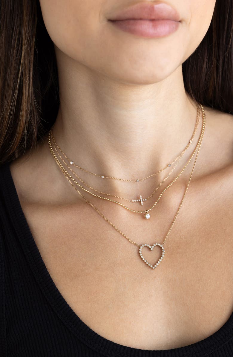 Zoë Chicco 5 Floating Diamond Station Necklace, Alternate, color, Yellow Gold