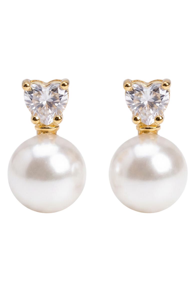 Addison Heart Cubic Zirconia & Imitation Pearl Stud Earrings, Alternate, color, GOLD