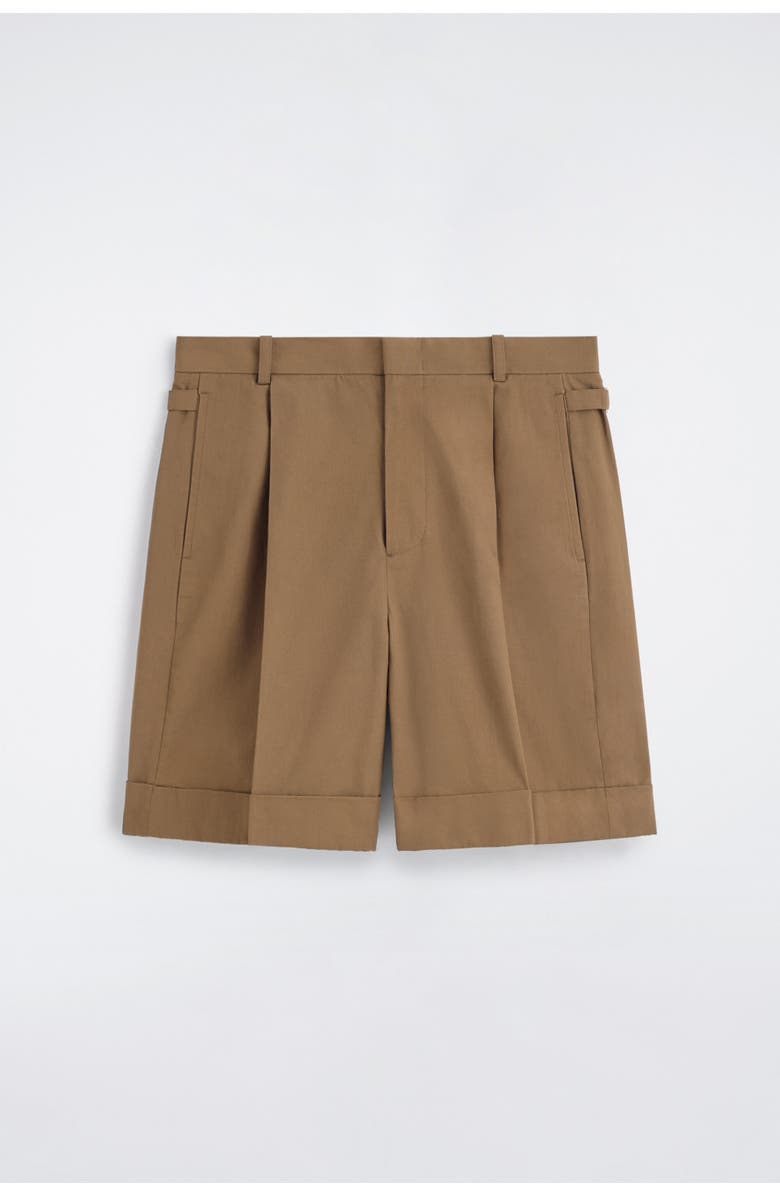 COS Pleated Turn-up Cotton Chino Shorts, Alternate, color, Khaki