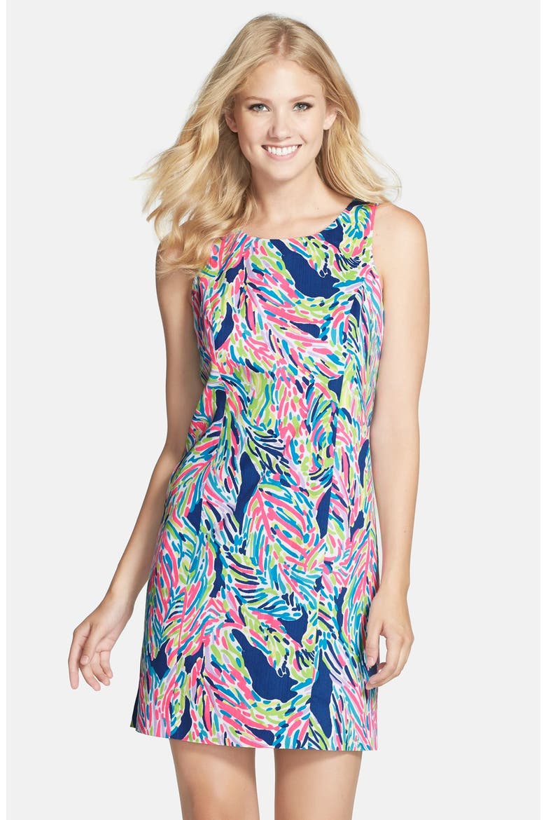 'Cathy' Cotton Shift Dress, Main, color, INDIGO PALM READER