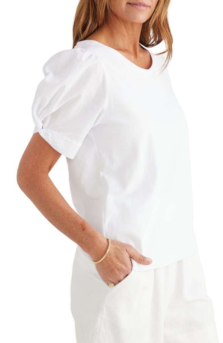 Brave+True Abigail Puff Sleeve Mixed Media Cotton Top, Alternate, color, White