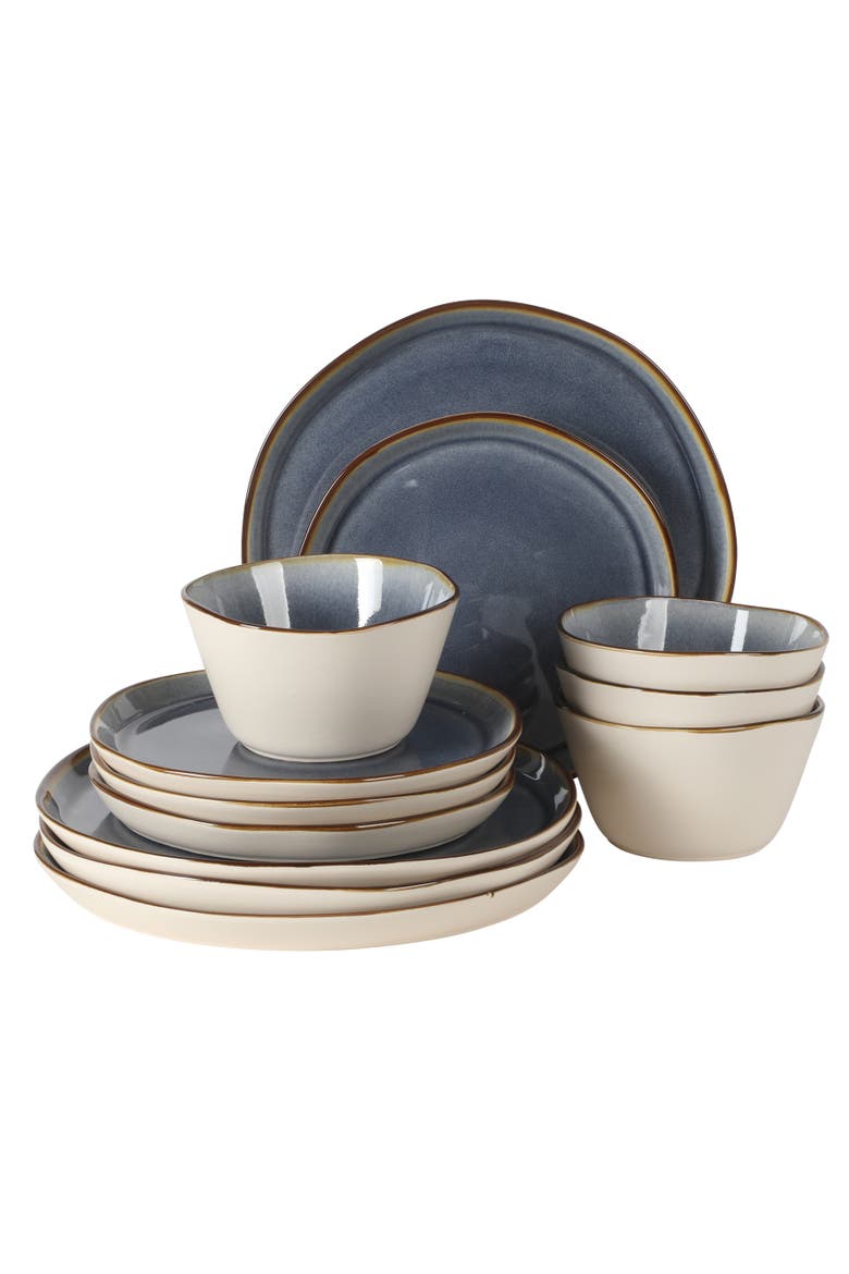 Algeria River 12-Piece Stoneware Plates and Bowls Dinnerware Sets, Main, color, Blue/White