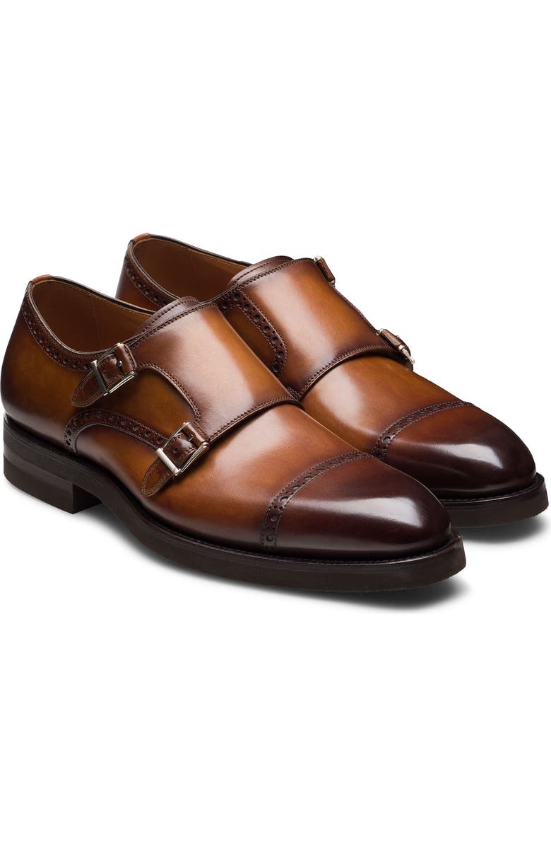 Magnanni Monk Strap Shoe, Main, color, Cuero