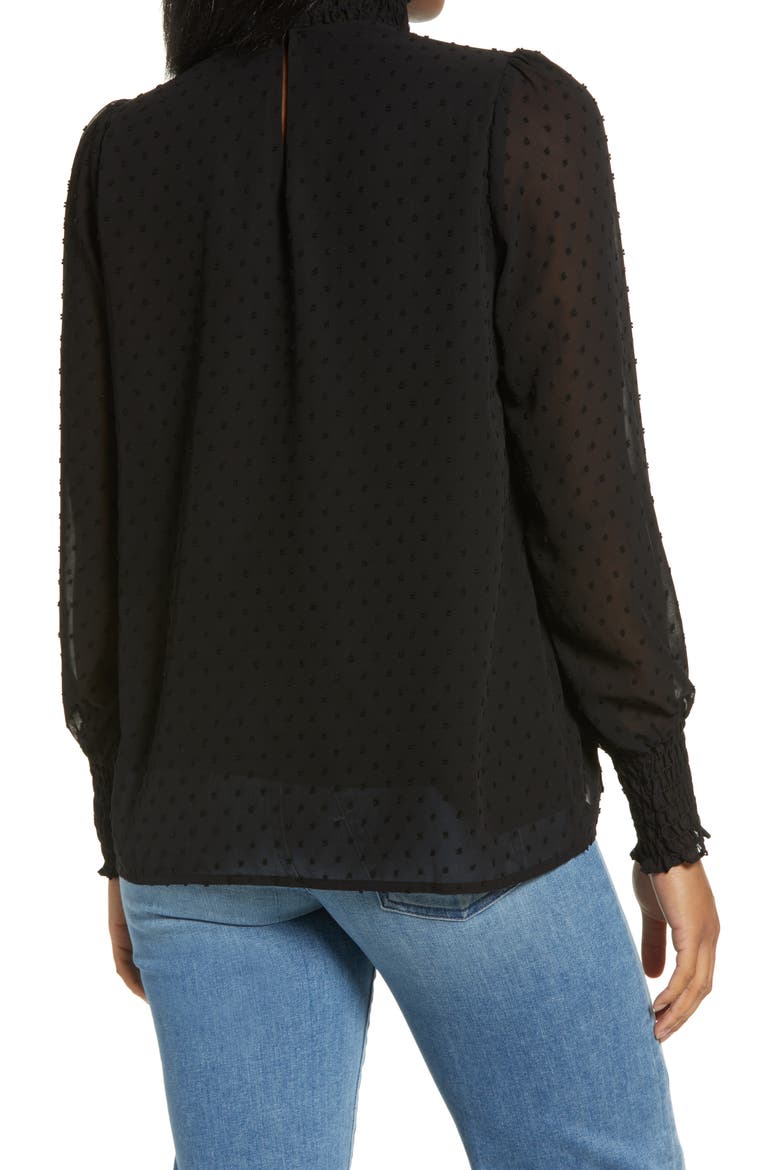 Long Sleeve Swiss Dot Blouse, Alternate, color, BLACK