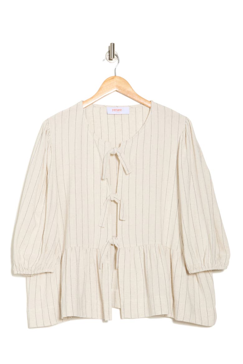 Striped Tie Front Top, Alternate, color, LINEN