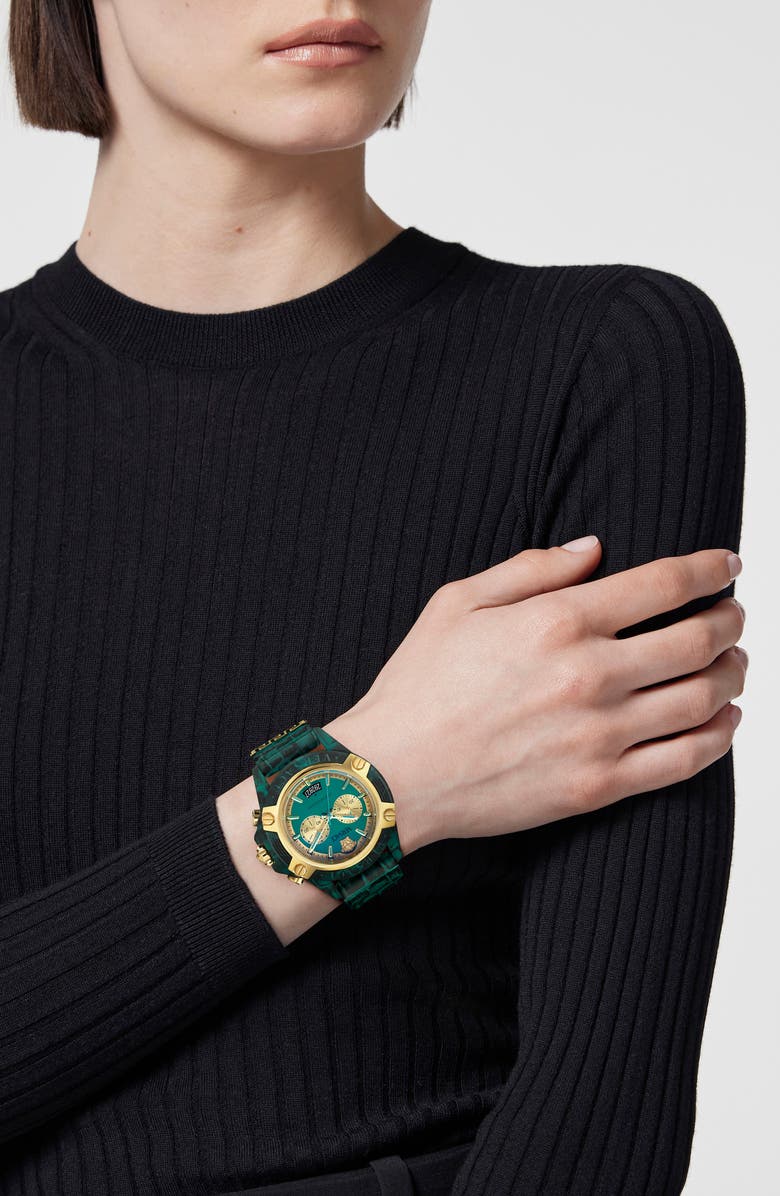 Versace Icon Active Chronograph Silicone Strap Watch, 44mm, Alternate, color, Transparent Blue