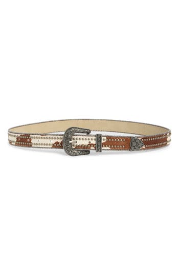 Vince Camuto Faux Calf Hair Studded Western Belt In Brown