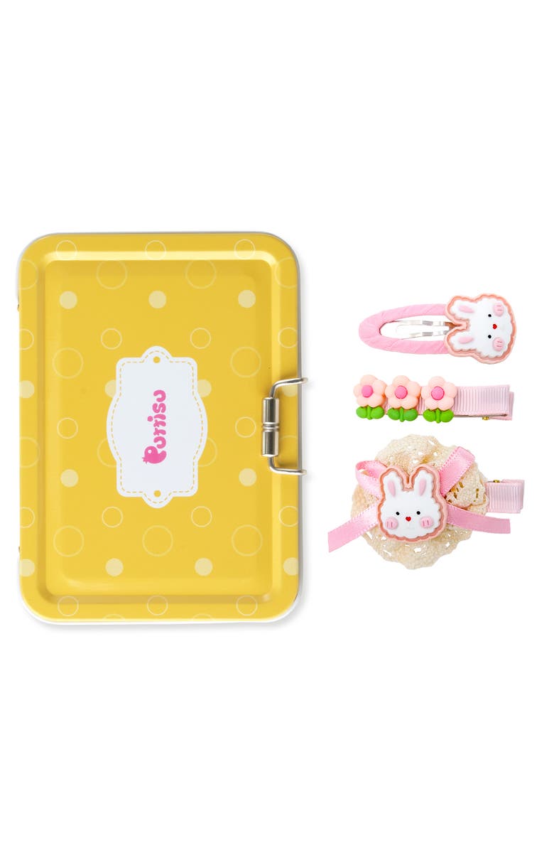 Puttisu 3pc Hair Clip Set - Cookie Bunny Bloom, Alternate, color, Bunny Tea Party - Pink Flowers
