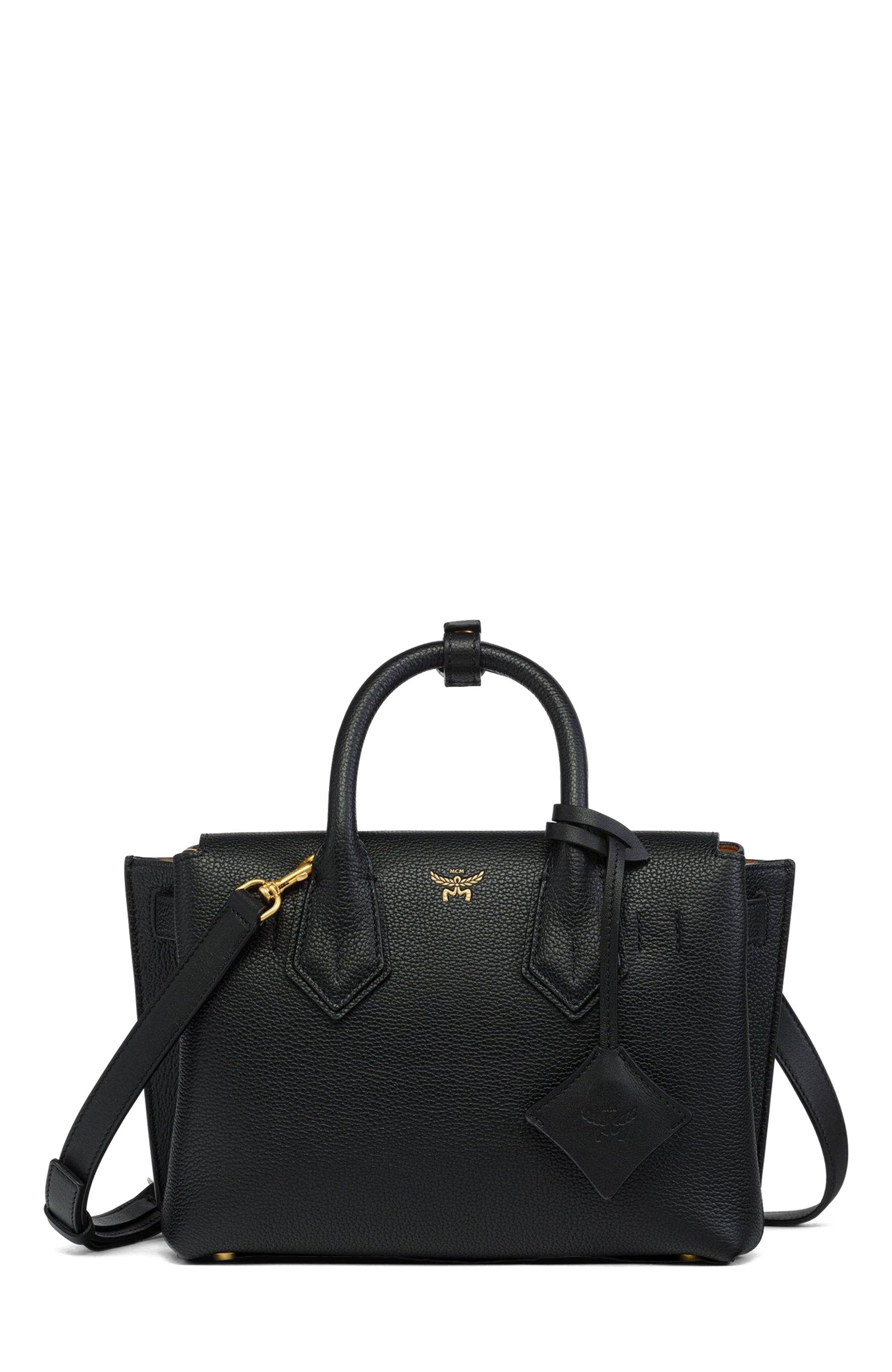 MCM Small Milla Tote in Spanish Embossed Leather, Main, color, Black