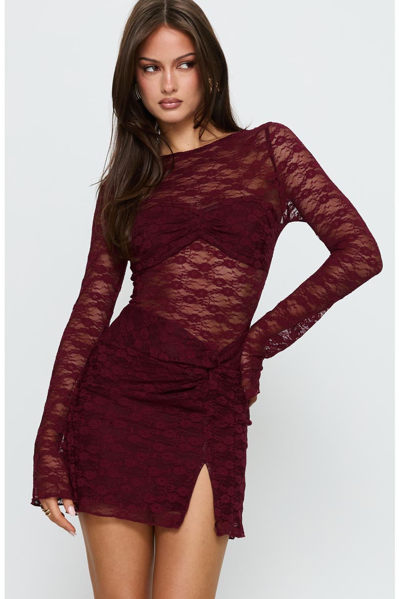 Best You Had Lace Long Sleeve Minidress, Alternate, color, BURGUNDY
