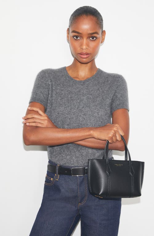 Tory Burch Black Leather Perry Mini Tote In Black