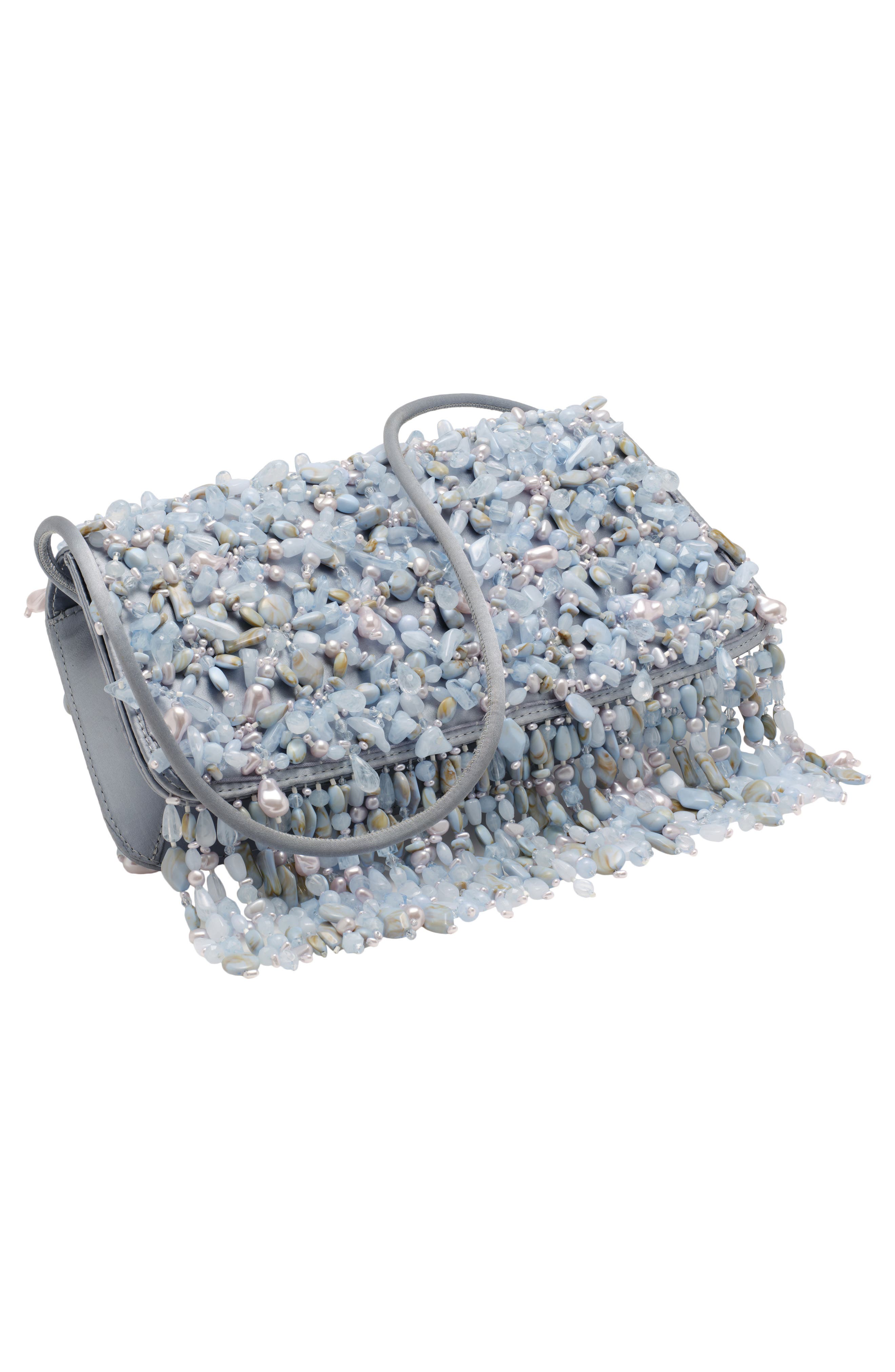 Cult Gaia Idalia Embellished Satin Shoulder Bag, Alternate, color, Coastal