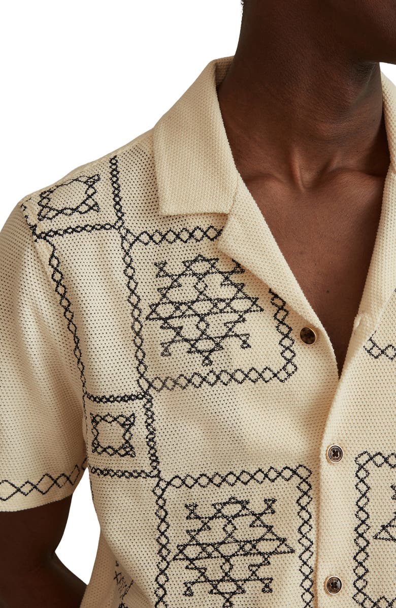 Reiss Cosmos Embroidered Short Sleeve Cotton Button-Up Shirt, Alternate, color, 
