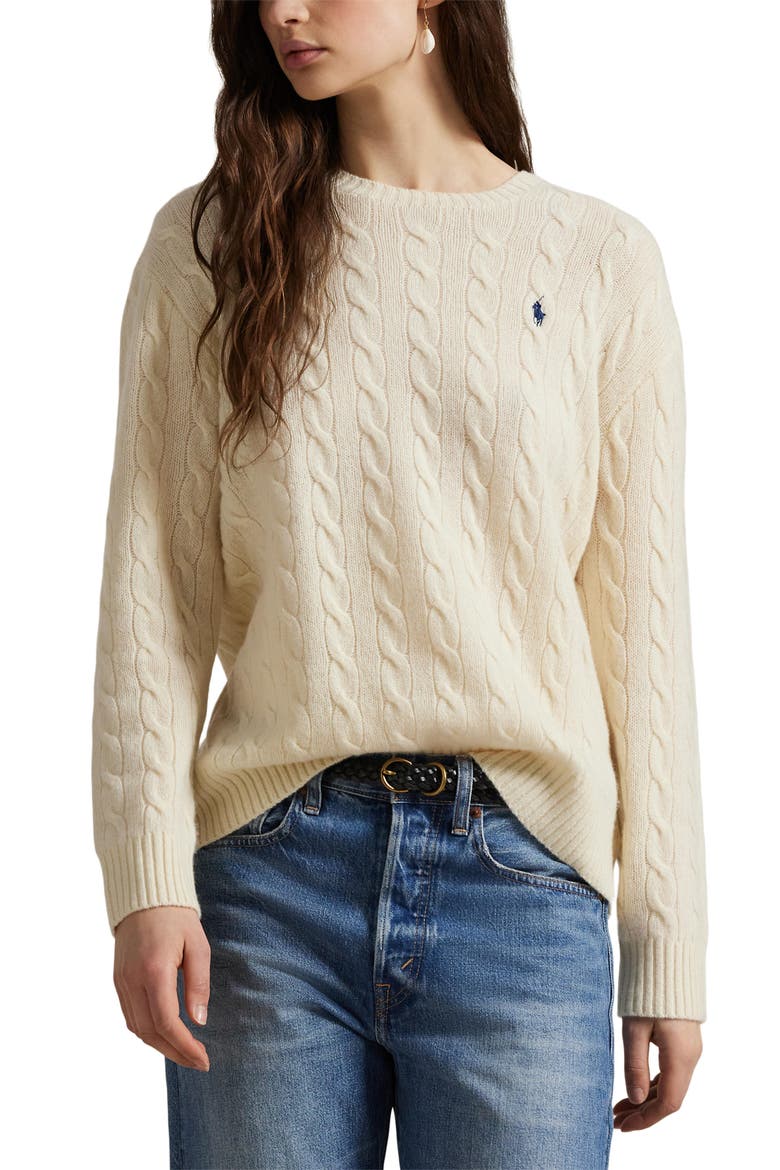 Cable Wool & Cashmere Crewneck Sweater, Main, color, AUTHENTIC CREAM