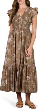 AUGUST SKY Floral Smocked Midi Dress