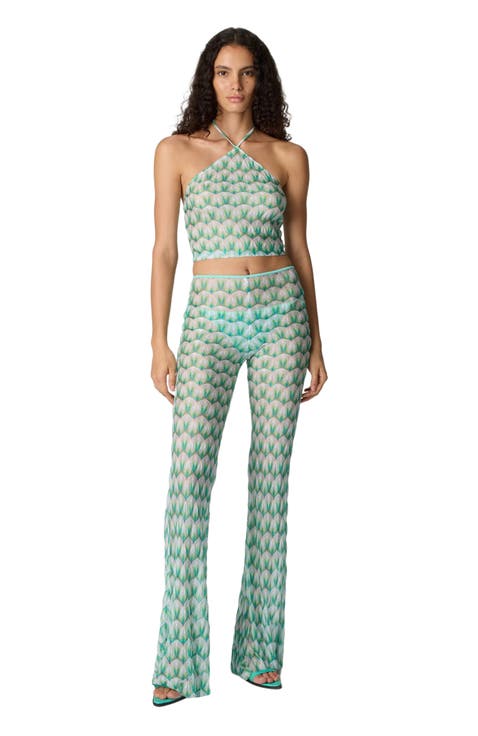 Top In Viscose With Floral Pattern And Halter Neckline