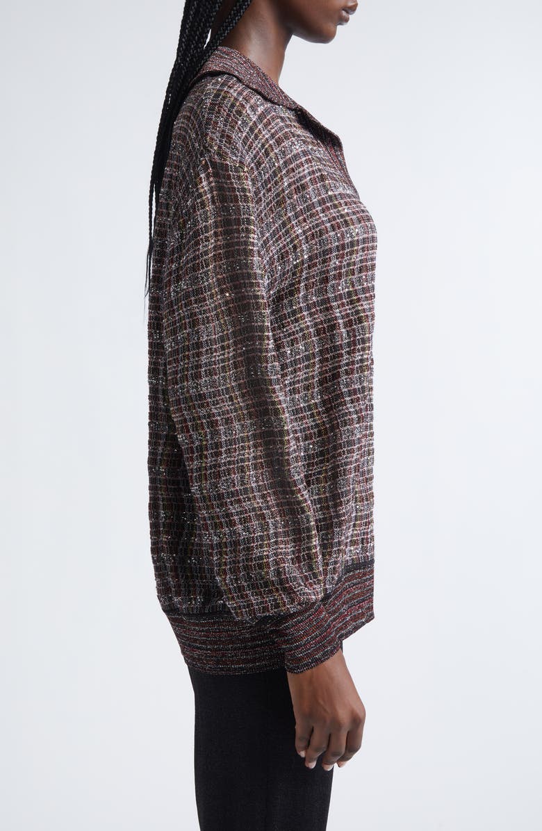 Missoni Sequin Embellished Wool Blend Polo Sweater, Alternate, color, Pink And Brown Tones