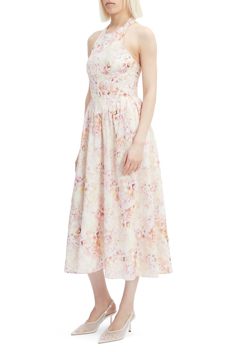 Kylen Ramie Halter Midi Dress, Alternate, color, PINK FLORAL