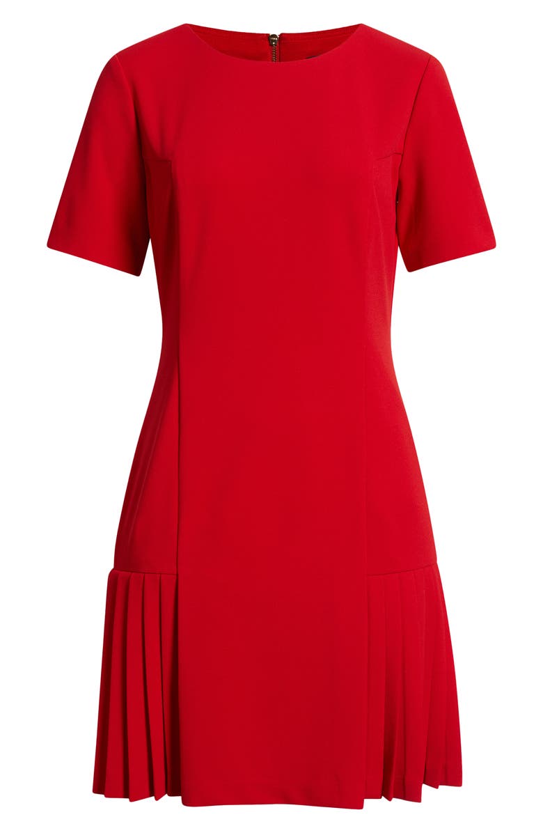 Tahari ASL Kick Pleat Short Sleeve Stretch Crepe Dress, Alternate, color, Crimson