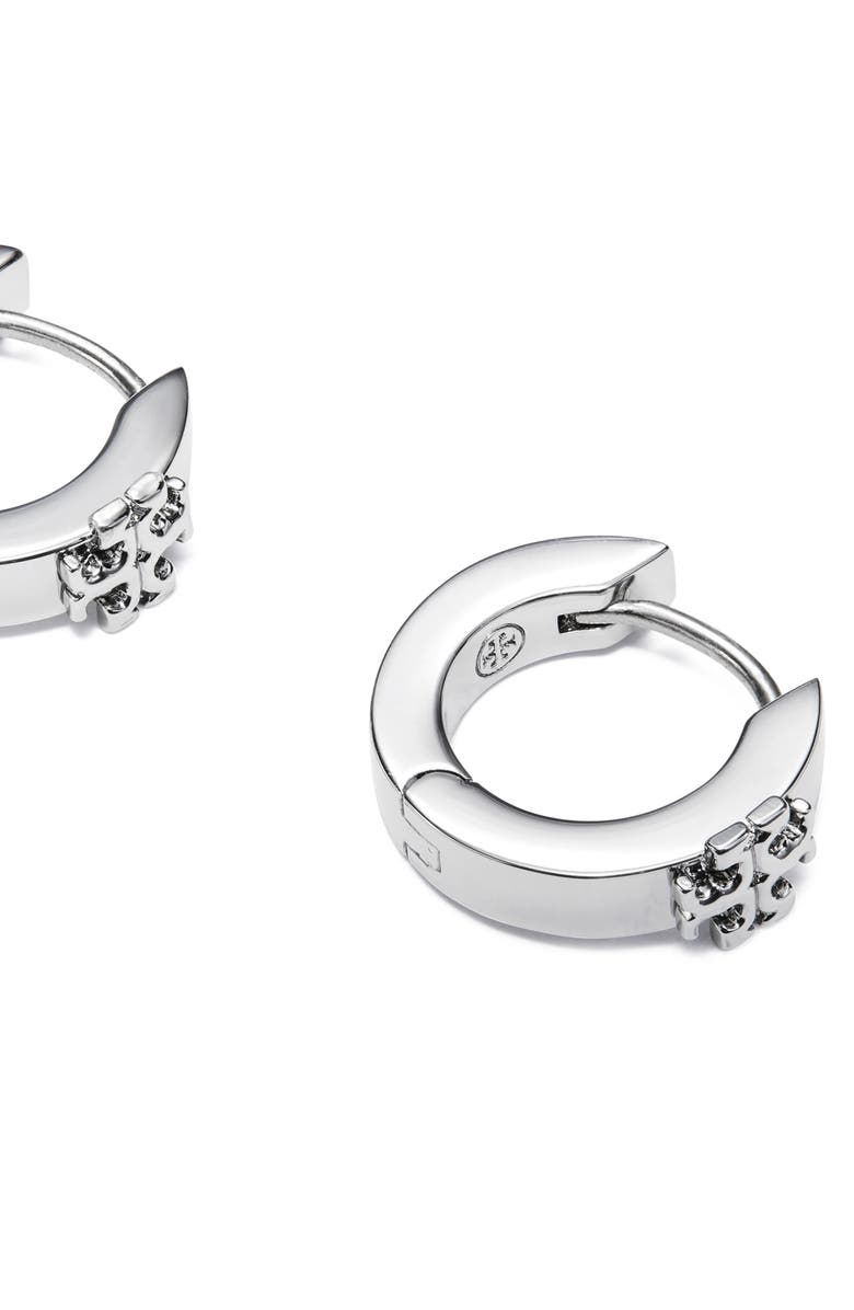 Tory Burch Icon Huggie Earrings, Alternate, color, Tory Silver