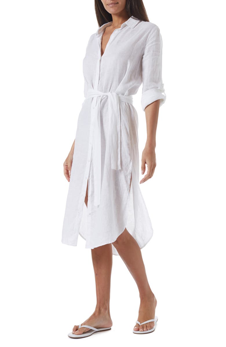 Melissa Odabash Melissa Obadash Dania Long Sleeve Linen Cover-Up Shirtdress, Main, color, 