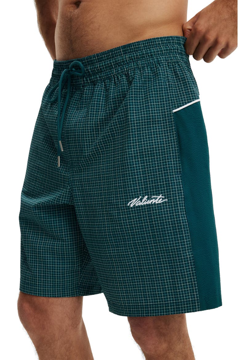 Men's Baggy Swim Short, Alternate, color, Teal Check Seersucker