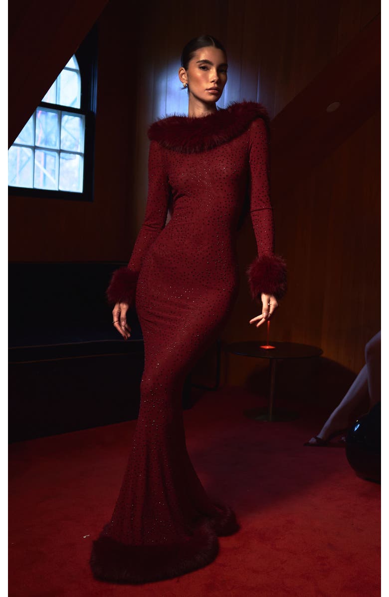 Miss Circle Melrose Rhinestone Mesh Low Back Mermaid Dress, Alternate, color, 