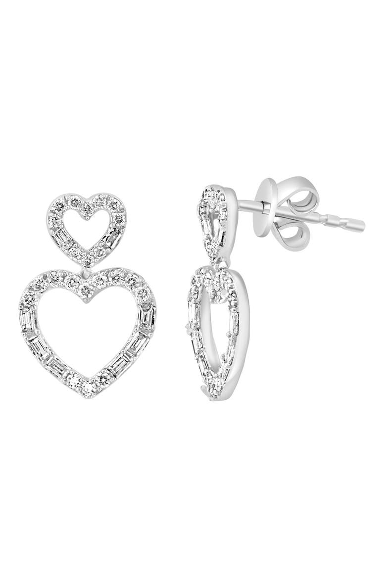 14K White Gold Diamond Open Heart Drop Earrings, Alternate, color, 14K Gold